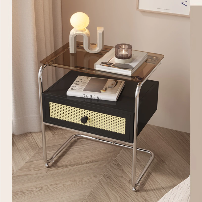 

Luxury Bedroom Bedside Table Simple Modern Drawer Storage Cabinet Minimalist Transparent Glass Nightstand Indoor Home Furniture