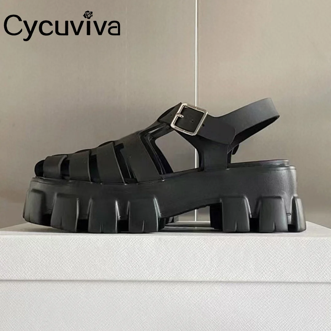 

New Brand Women Sandals Thick sole Ladies Flat Platform Shoes Height Increase Summer Sandals 2022 Jelly Female Black Beach Shoes