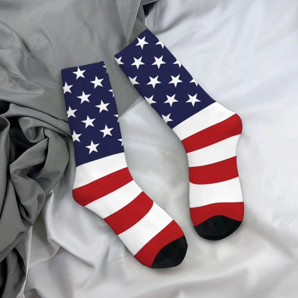 Носки в белую и красную полоску модные чулки с американским флагом осенние