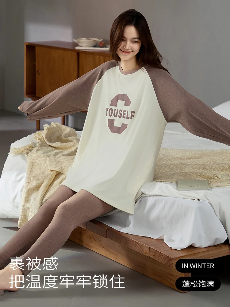 De Velvet Pajamas Women Autumn and Winter Fleece-lined Thickened Thermal Suit 2024 New Casual Can Be Worn outside Homewear |