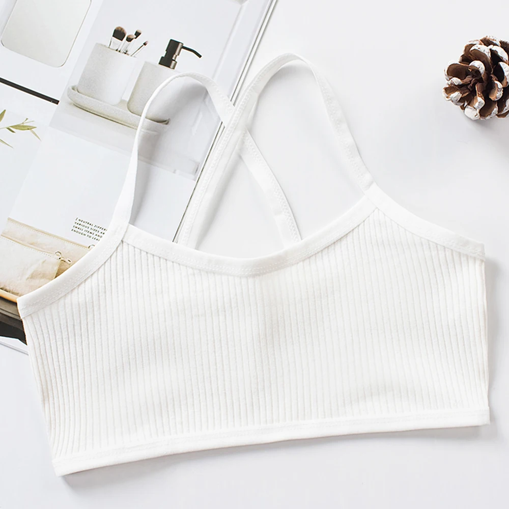 Хлопковый вязаный бюстгальтер в рубчик для девочек Подарочный короткий топ