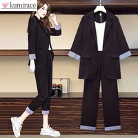 korean spring thin suit 2022 new large womens dress elegant womens fashion 9 point sleeve suit 7 point pants three piece set