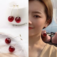 fashion sweet girl fresh earrings red wine red cherry earrings temperament ladies resin earrings jewelry factory direct sales