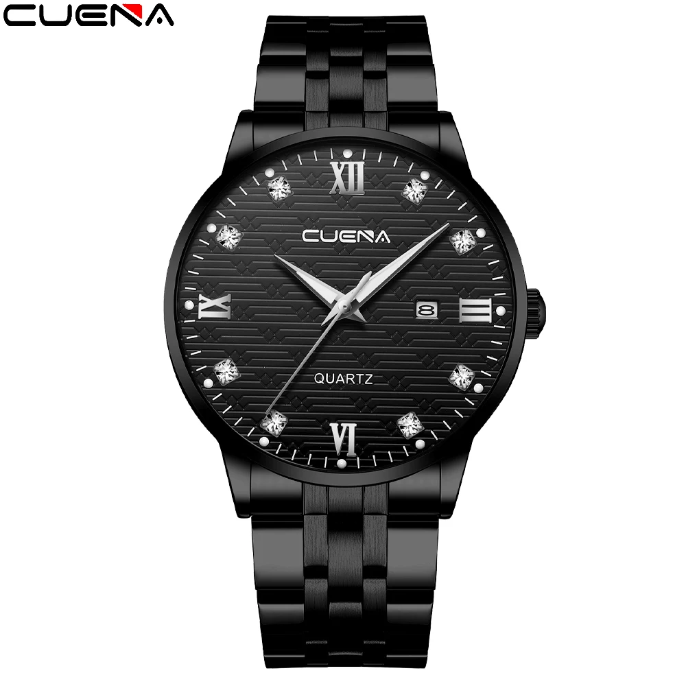 

CUENA Fashion Men's Luxury Stainless Steel Sports Watch Calendar Date Quartz Watch Men's Business Luminous Clock часы мужские