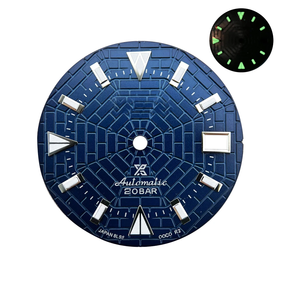 28.5mm Spider web texture Green Luminous Dial Fit Watches Accessories for NH35 Automatic Movement With S Logo Customizable Dial