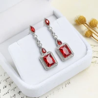 fashion exquisite red square zircon dangle earrings for women elegant romantic personality earring wedding party jewelry gifts