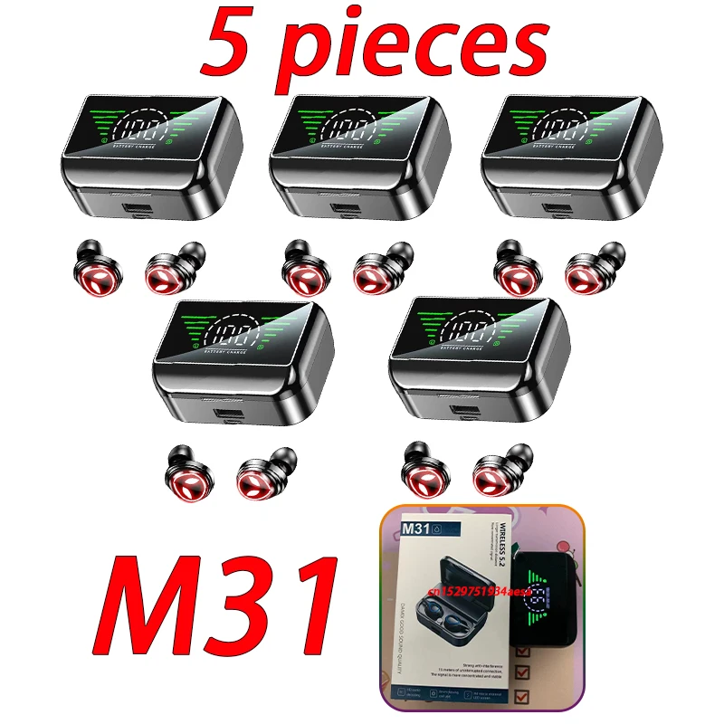

5PCS M31-B TWS Bluetooth Earphone Wireless Headset Wholesale HiFi Microphone Games Motion LED Digital Display Headphone PK F9-5C
