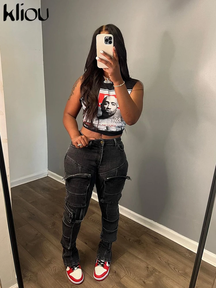 Kliou классические жилеты с принтом топы для женщин Повседневный пуловер хипстеры