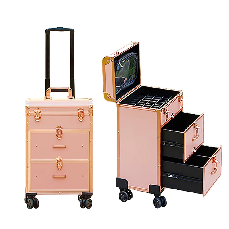 Multi-layer trolley cosmetic luggage professional makeup artist portable manicure cosmetic storage suitcase tattoo tool case