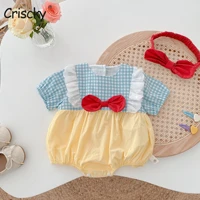 criscky infant baby girls cotton short sleeve bowknot plaid jumpsuit toddler baby girl rompers summer baby girl clothes