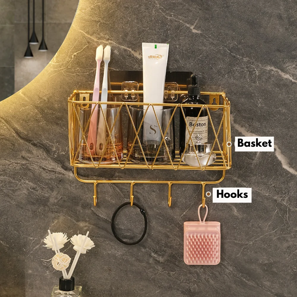 Wall Mounted Storage Rack No Punch Bathroom Shelf Shower Shampoo Holder Kitchen Seasoning Hanging Basket Home Organizer |