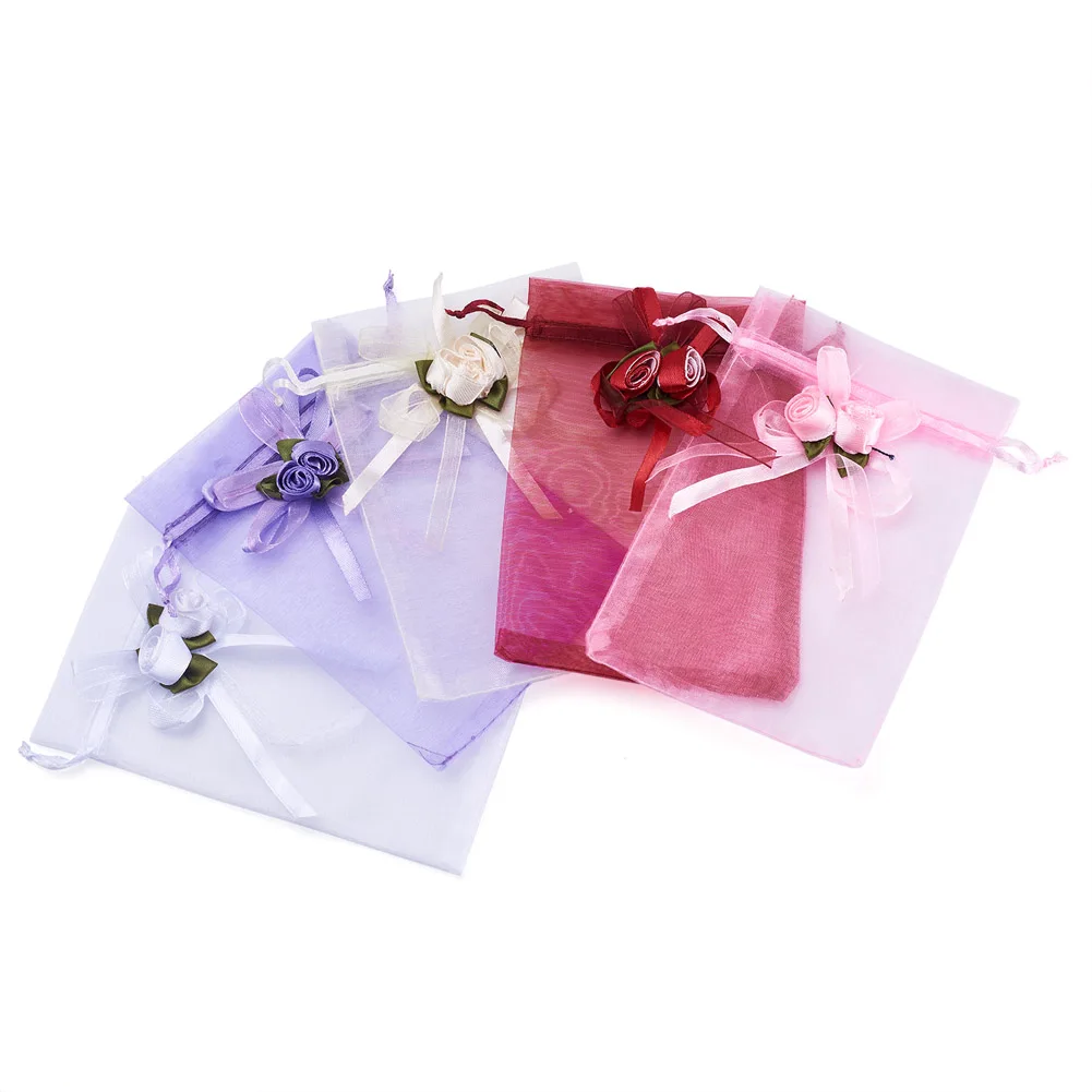 50pcs/Set Organza DIY Craft Drawstring Bags for Valentine Birthday Wedding Party Candy Gift Wrapping Pouches 15.5x10x1.05cm