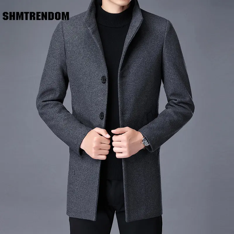New Long Wool Coat Men Fashion Pea Coat Jacket Wool Blends Autumn Winter Jackets Mens Woolen Overcoat Plus Size 3XL 4XL