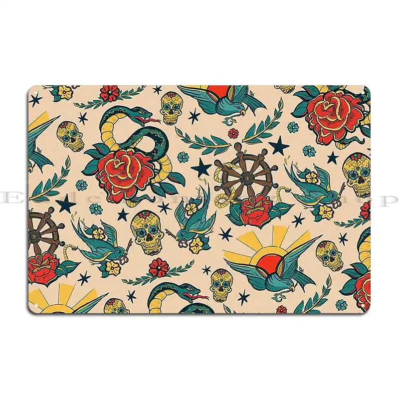 Металлический плакат в стиле панк с рисунком татуировки и иллюстрацией