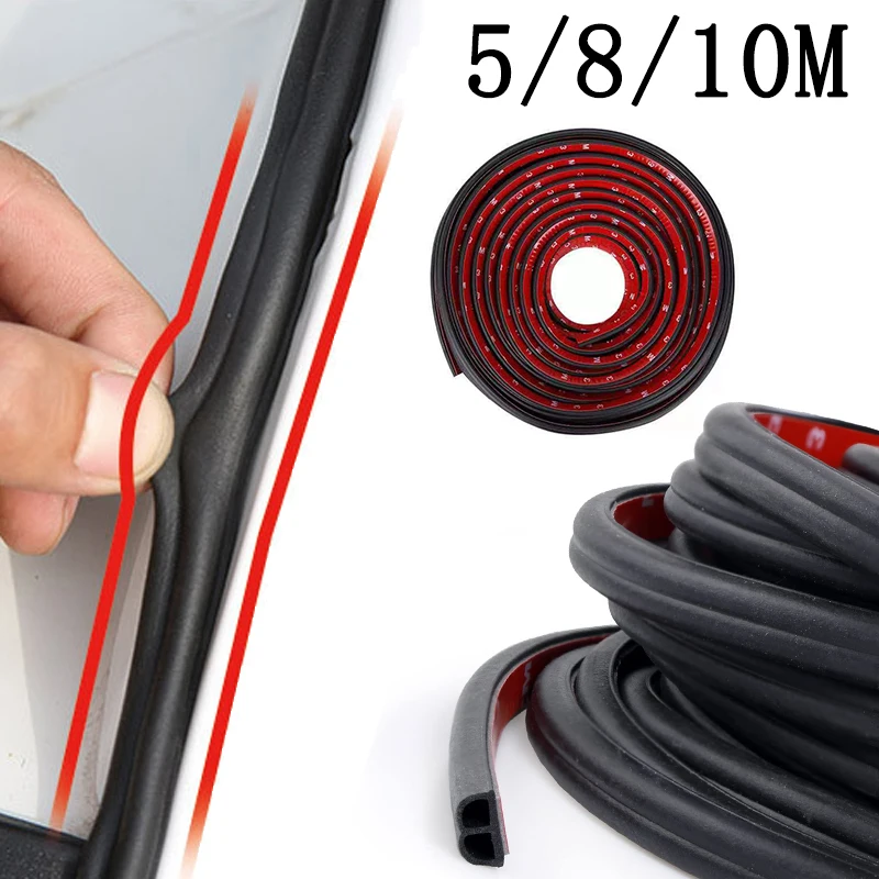 

5/8/10M Car Door Seal Strips Noise Weatherstrip B Type Rubber Insulation Windproof Waterproof Door side Strong Adhensive Sticker