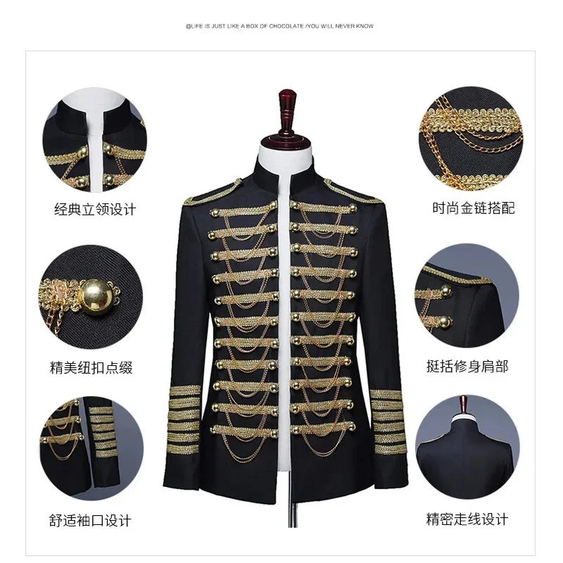 Стимпанк Военные цепочки с кисточками Костюм принца вышивкой Средневековая