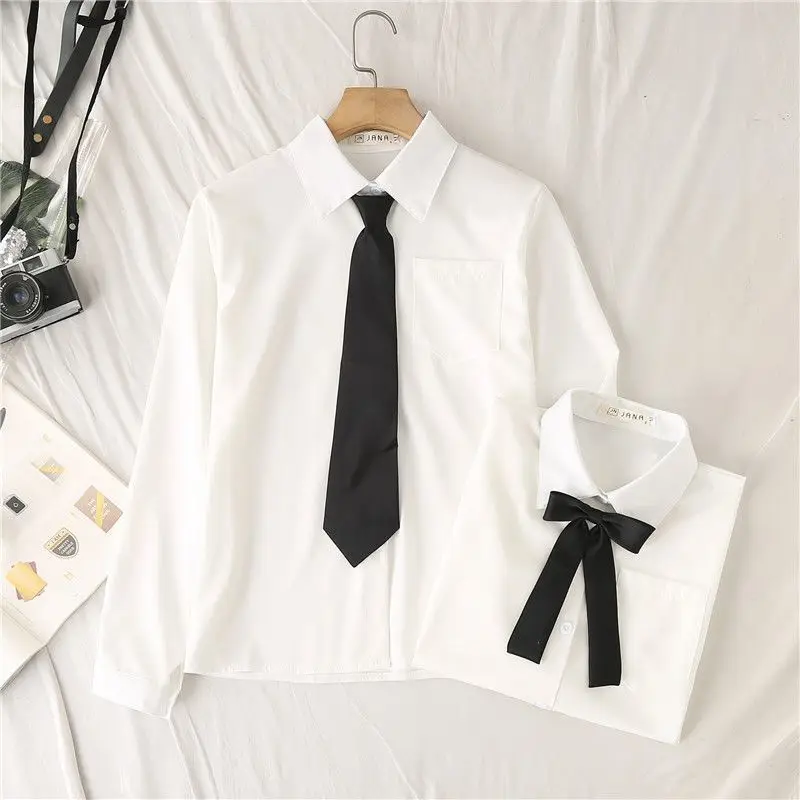 

Однотонная белая рубашка Jk Uniform, Женская Студенческая Свободная рубашка на весну и осень с длинным рукавом внутри, верхняя одежда, рубашка