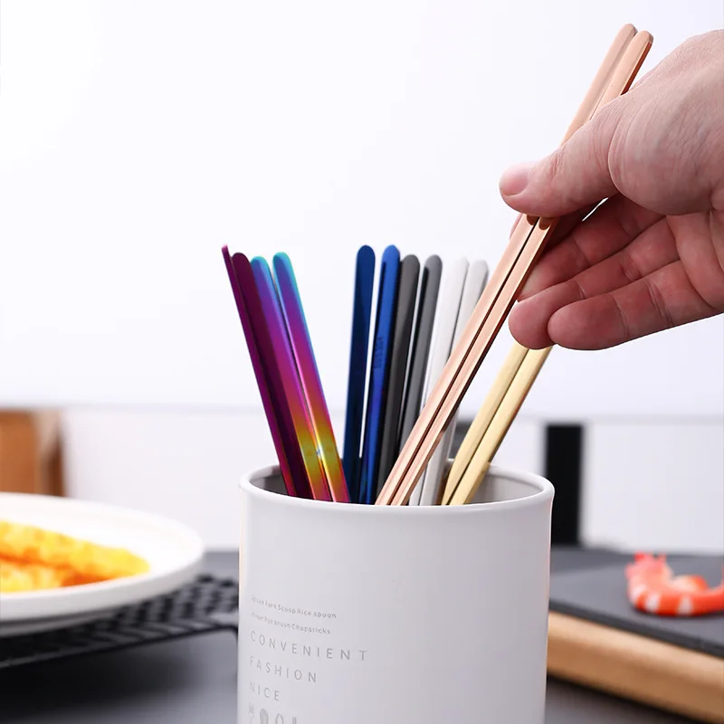 Корейские креативные плоские палочки для еды из нержавеющей стали с золотым