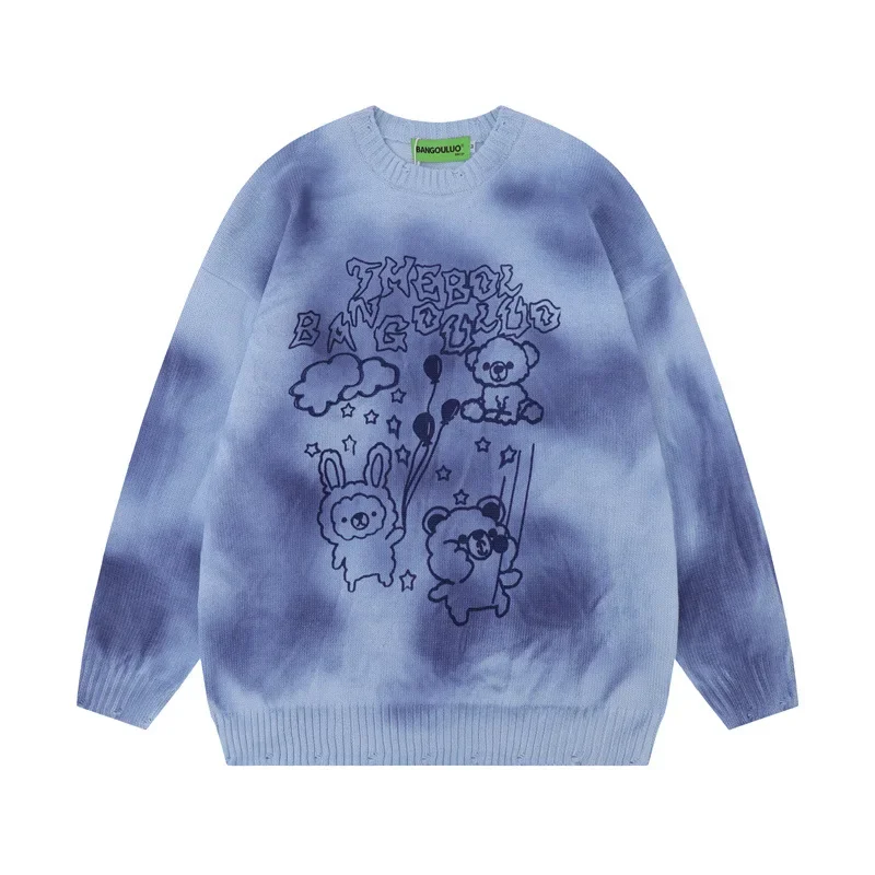 Модный вязаный свитер 2024 осенний новый стиль Харадзюку мультяшный граффити