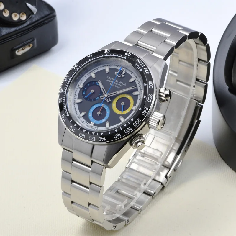 Фото Тактические часы Frog Watch из нержавеющей стали с подсветкой BGW-9, водонепроницаемые до 200 метров, хронограф, сапфировое стекло, механизм VS75 с солнечной батареей. №2