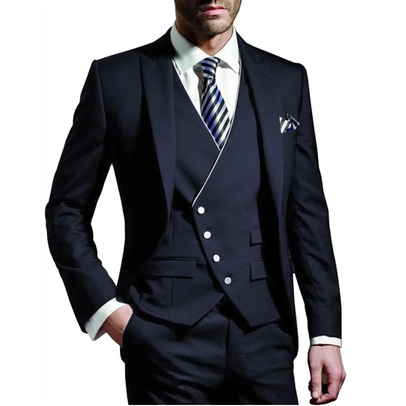 

Slim Fit 3 Pieces Men Suits for Business Peaked Lapel Wedding Tuxedo Male Fashion Jacket Groomsmen Costume(Jacket+Pants+Vest)