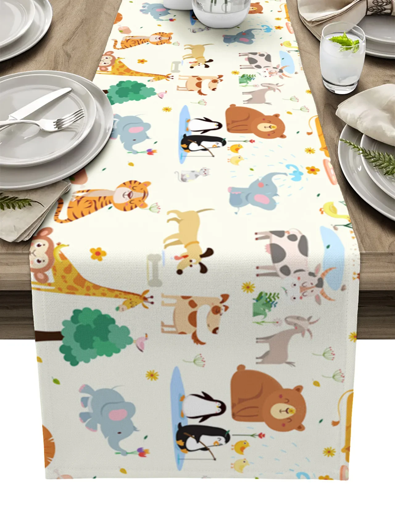 Животное тигр лев слон пингвин льняные дорожки для стола украшение кухонного