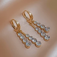 delicate%c2%a0double layered tassel dangle earrings for women 14k gold glitter cubic zirconia drop earring korean fashion jewelry