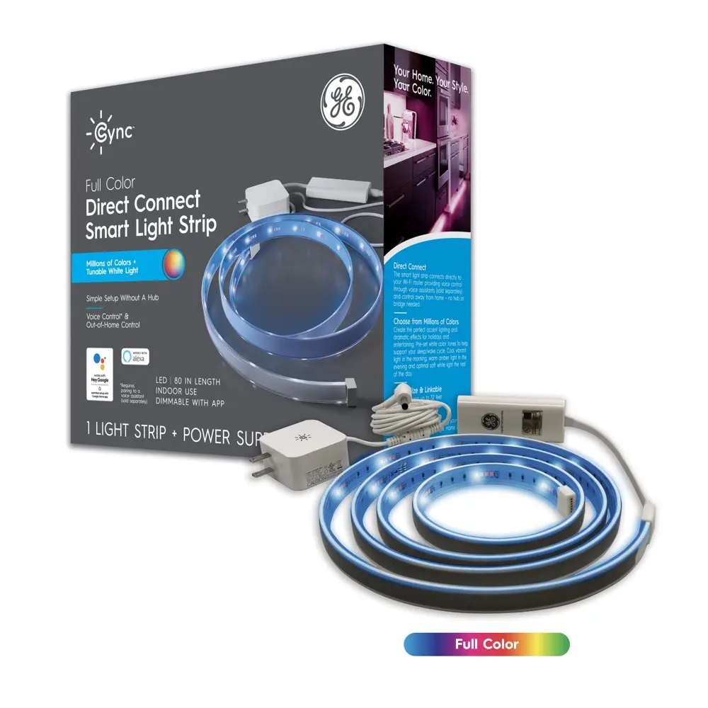 GE CYNC Smart LED Light Strip, Full Color, Bluetooth & Wi-Fi, 80 inches