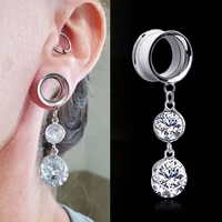1pc prevent allergies double crystal dangle ear tunnel plugs and gauges flesh piercing expander plug earrings