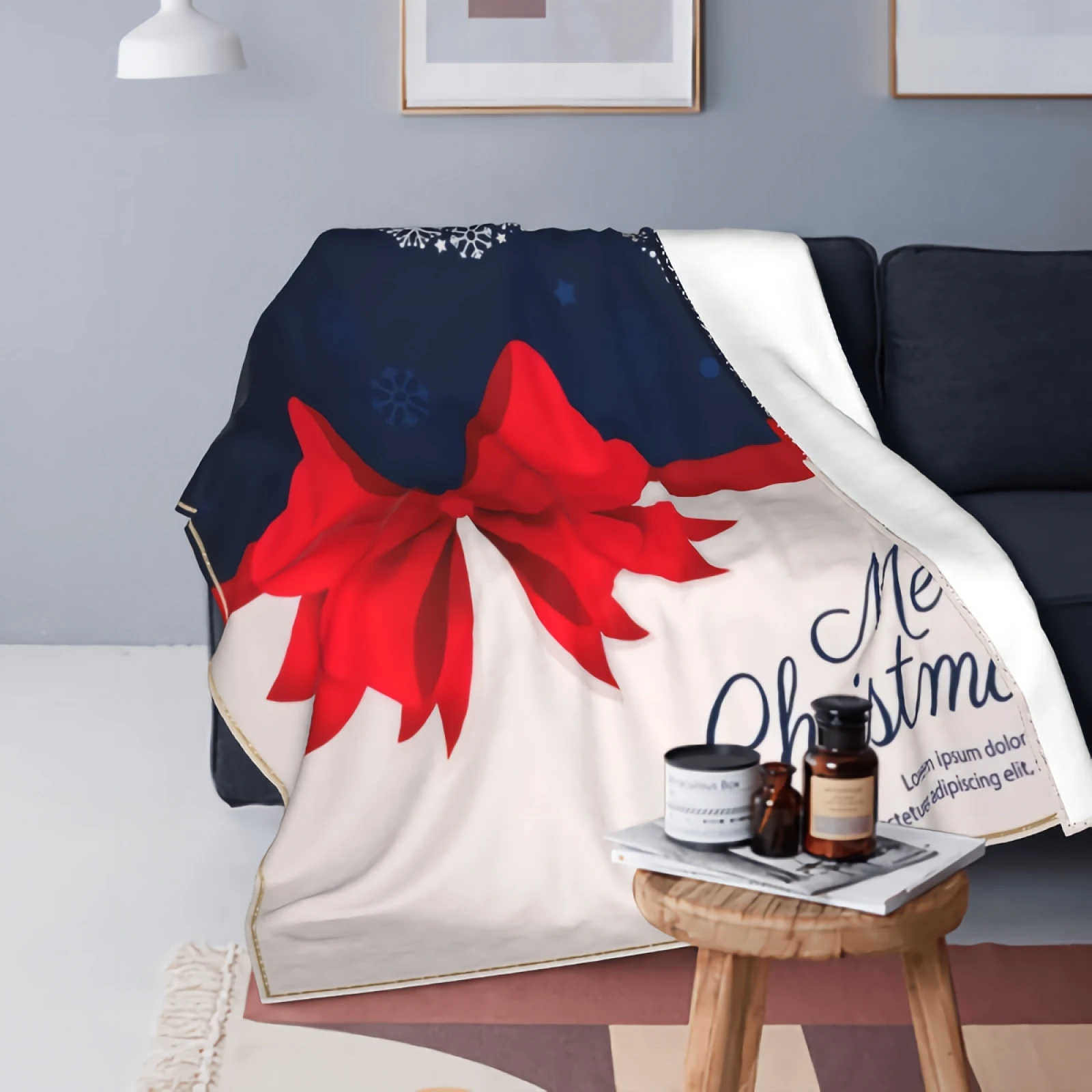 

Home Decor Super Plush Soft Warmth Sherpa Throw Blanket Christmas Ribbon Breathable cozy for christmas' gift