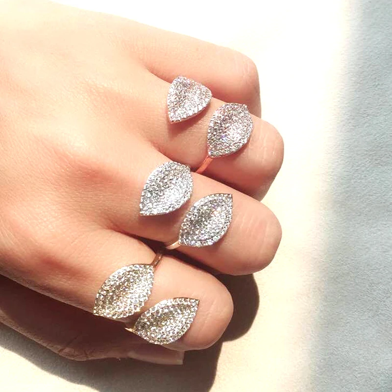 

MASA NEW Casual Silver Color Irregular Leaves Open Adjustable Cubic Zirconia Rings for Woman Wedding Dating Jewelry Gift RP2033