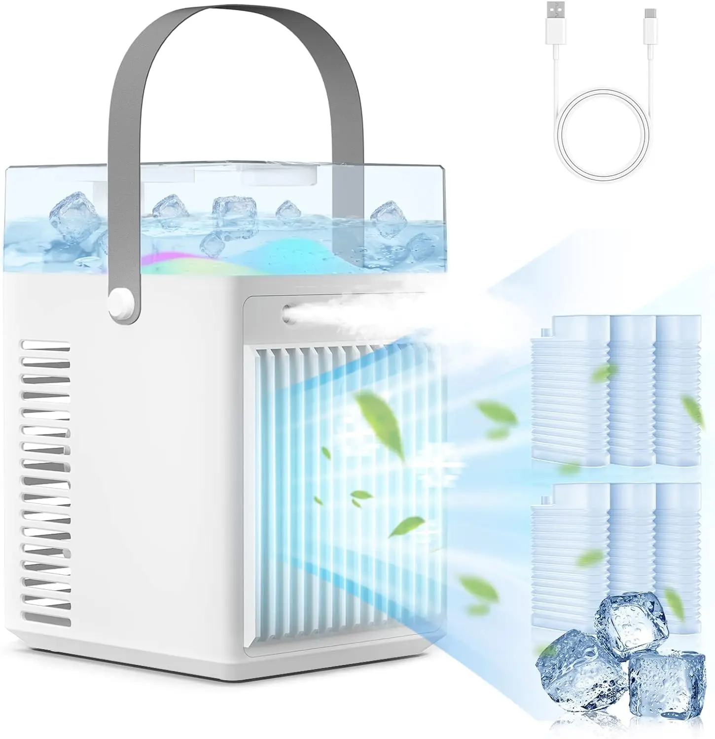 

Вентилятор для кондиционера, перезаряжаемый от USB портативный AC, 3-скоростной Регулируемый персональный маленький охлаждающий вентилятор, 4-в-1 настольный мини-вентилятор с влажной