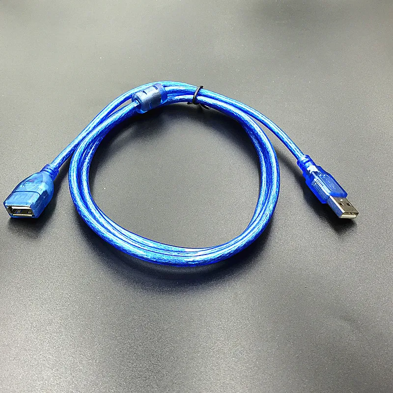 

USB Extension Cable Male To Female Data Cable with Shielded Magnetic Ring USB Cable All Copper Transparent Blue