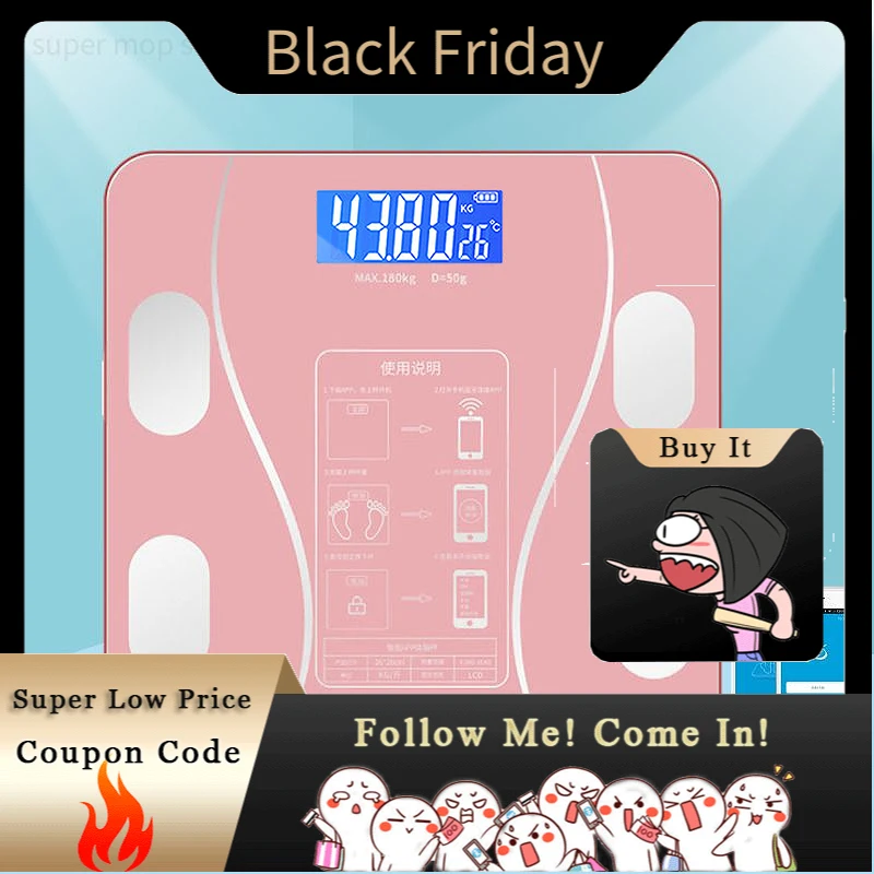 

Bluetooth Body Fat Scale Digital Bathroom Weight Scale LCD Display Smart Electronic Scale Balance Body Composition Analyzer