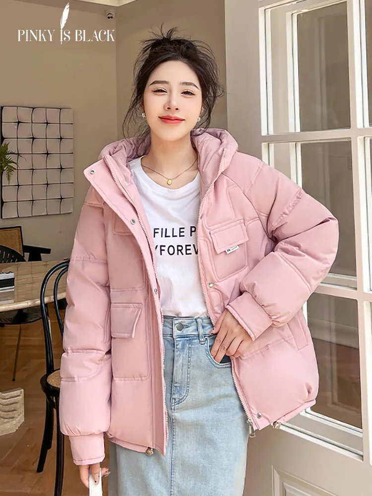 PinkyIsBlack 2022 Women Winter Puffer Parka Hooded Female Warm Thicken Overcoat Korean Style Loose Oversize Ladies Jacket Coat