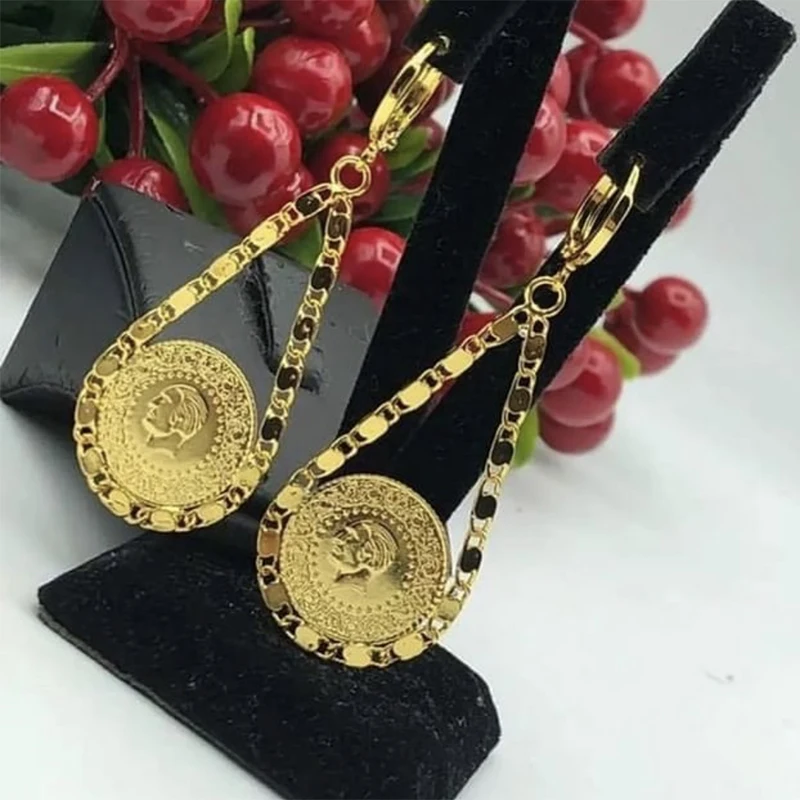 

Золотые серьги-кольца для женщин, украшения для свадьбы в стиле старого мусульманского ислама с драгоценными камнями