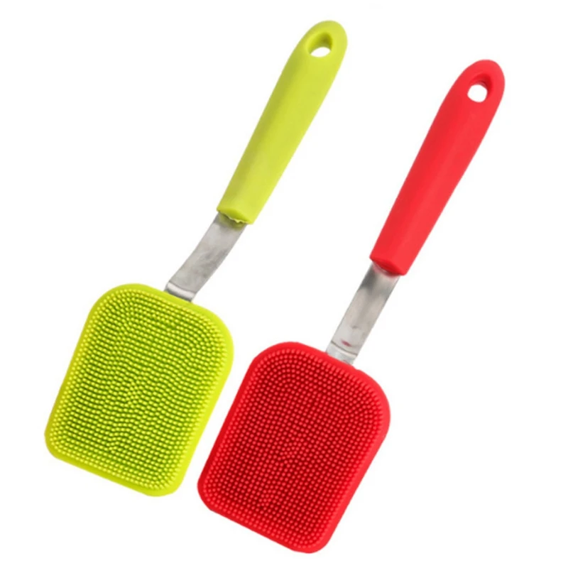 Hangable Silicone Cleaning Brush Kitchen Degreasing Dishes Stainless Steel Handle Pot Washing Brush Kitchen Gadgets