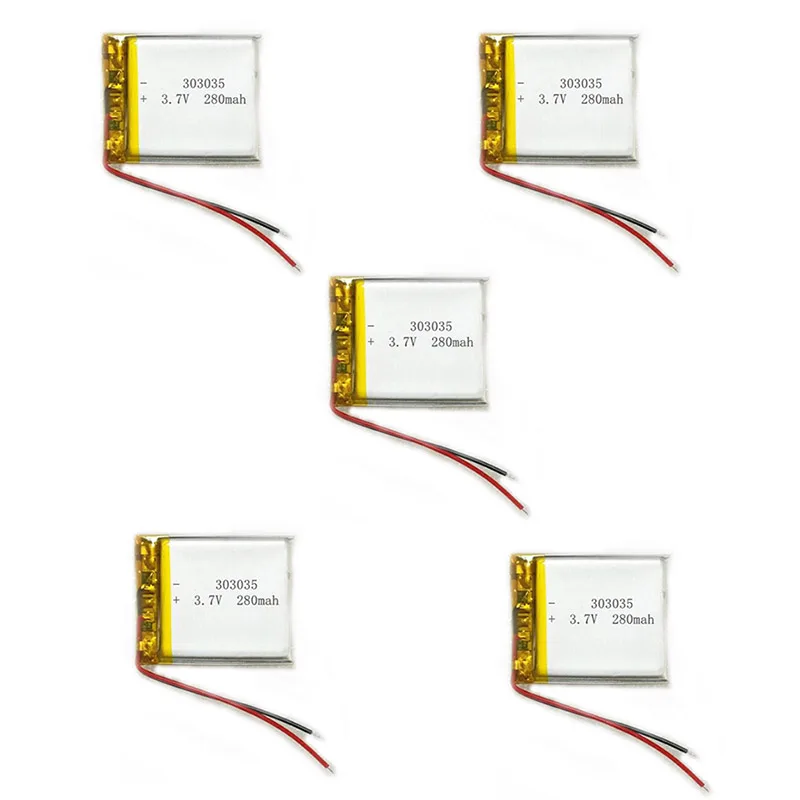 

5pcs/Lot 3.7V 280mAh 303035 033035 Lipo Polymer Lithium Rechargeable Li-ion Battery Cells For Voice Recorder Pen MP3 MP4