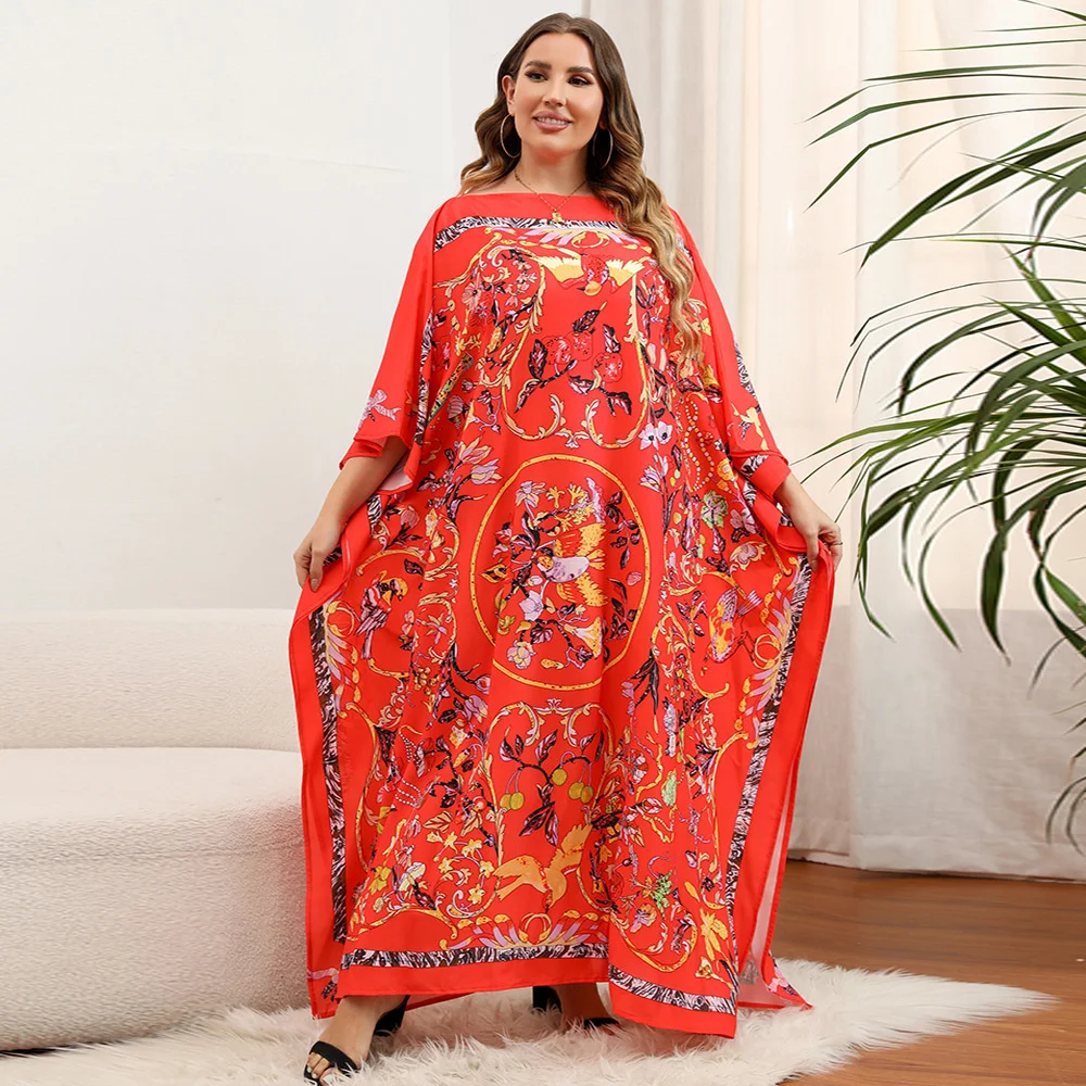 

Женское пляжное платье-абайя с круглым вырезом и рукавами летучая мышь