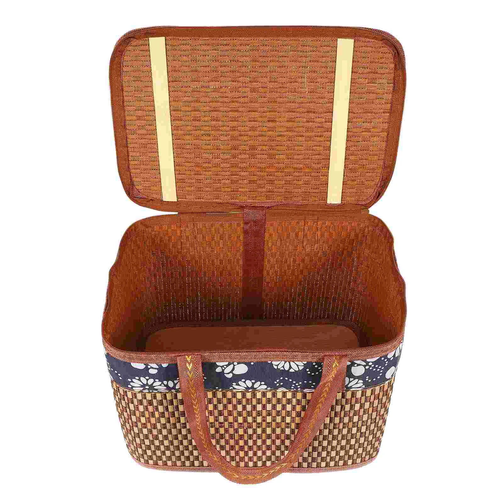 

Portable Bamboo Basket Lidded Gift Packaging Kitchen Vegetables Holder Picnic Food Carrying