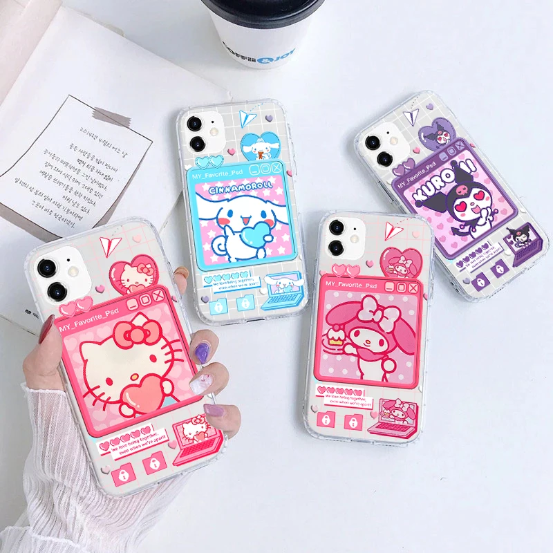 Cute Hello Kitty Sanrio Kuromi Cinnamonroll Lminous Case For iPhone X XR XS 14 13 12 Mini 11 Pro Max SE3 SE2 8 7 6 6S Plus Coque