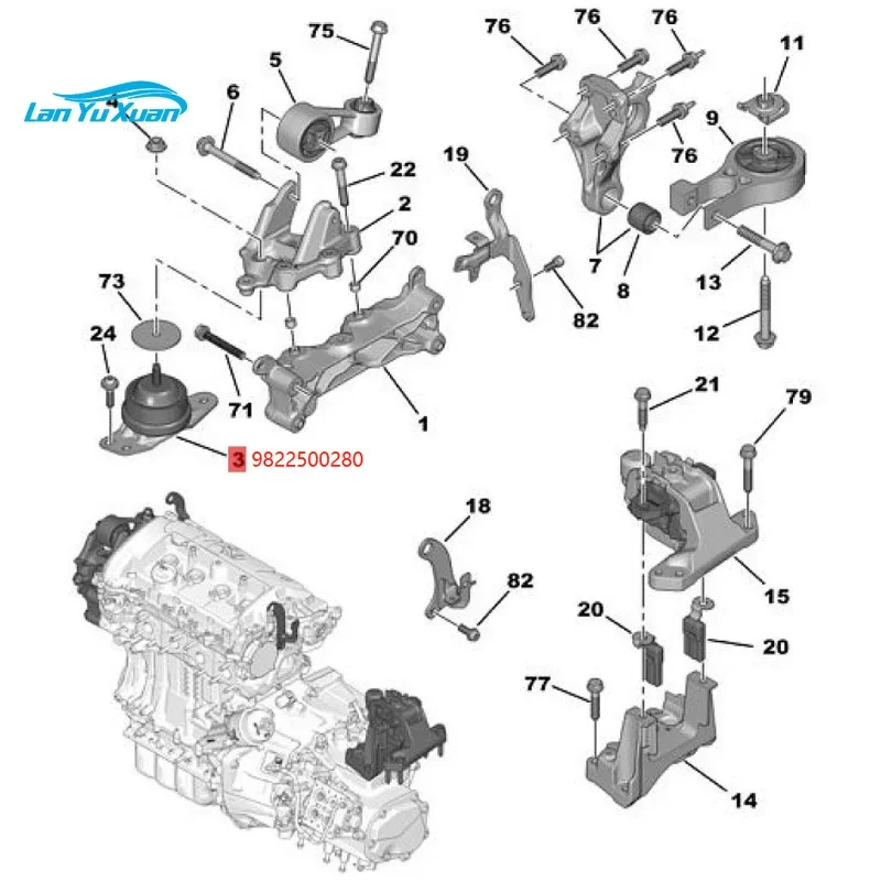 Автозапчасти монтажный верхний правый двигатель для 508 1 6 2 0 HDI THP 16v OE 9822500280