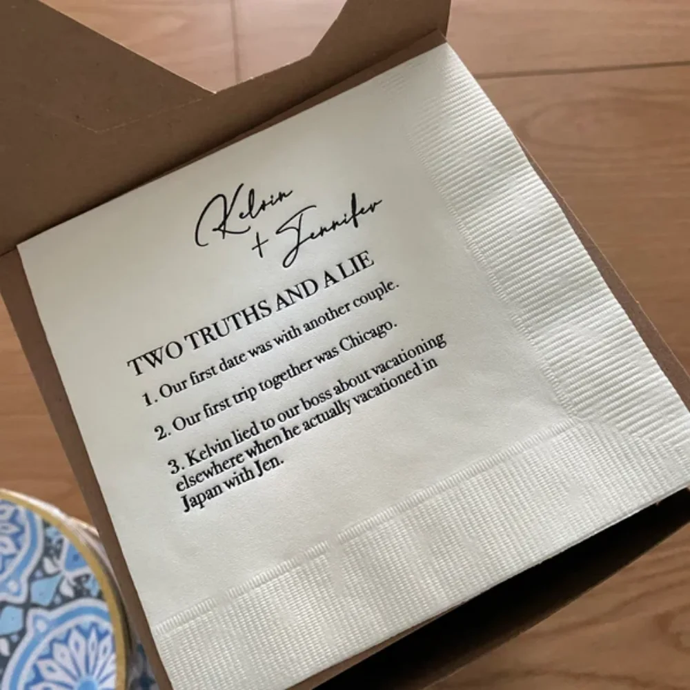 50Pcs Fun Facts Personalized Wedding Napkins - Bridal Shower Rehearsal Dinner Engagement Party Bar Napkin