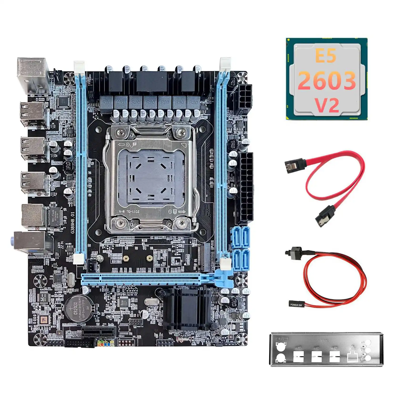 

X79 Motherboard V389+E5 2603 V2 CPU+SATA Cable+Switch Cable+Baffle NVME LGA2011 Gigabit Network Card for CF LOL PUBG
