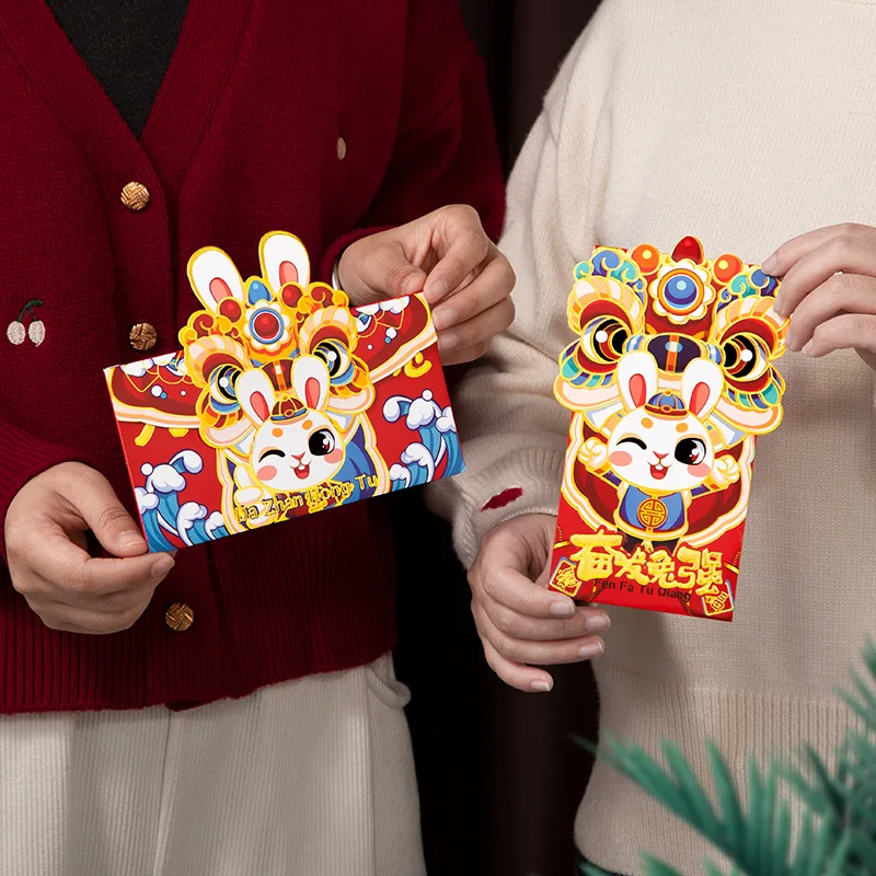 

6 шт. 2023 красные конверты с мультяшным кроликом год Hongbao китайский Весенний фестиваль красные карманы с наилучшими пожеланиями карманы для д...