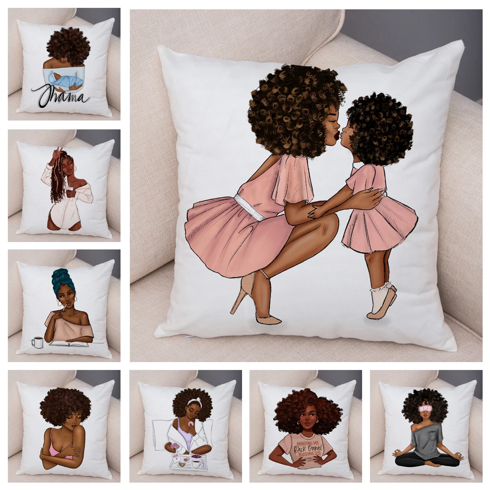 

Fashion African Super Mama Cushion Cover Decor Black Women Pillowcase for Sofa Home Car Short Plush Pillow Case 45x45cm