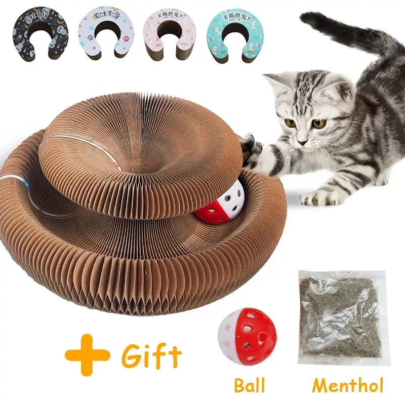 

2022New Cat Scratch Board With Bell Magic Organ Cat Scratching Board Durable Cats Grinding Claw Toy Round Corrugated Cat Scratch