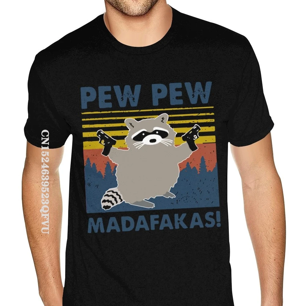 Kawaii Raccoon Pew Pew Madafakas Vintage Mens Tshirt Men's Cheap Custom Oversized Anime Tshirt Men Black Round Neck Shirt