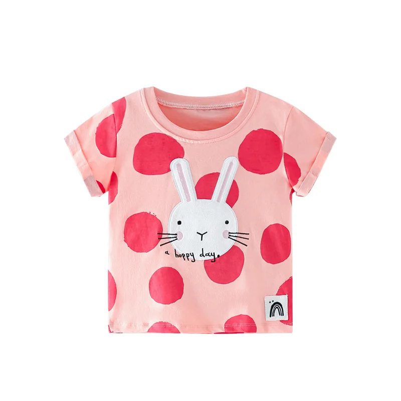 

Jumping Meters 2-7T Girls T Shirts Bunny Embroidery Dots Baby Fashion Short Sleeve Animals Children's Tees Tops Kids Shirts