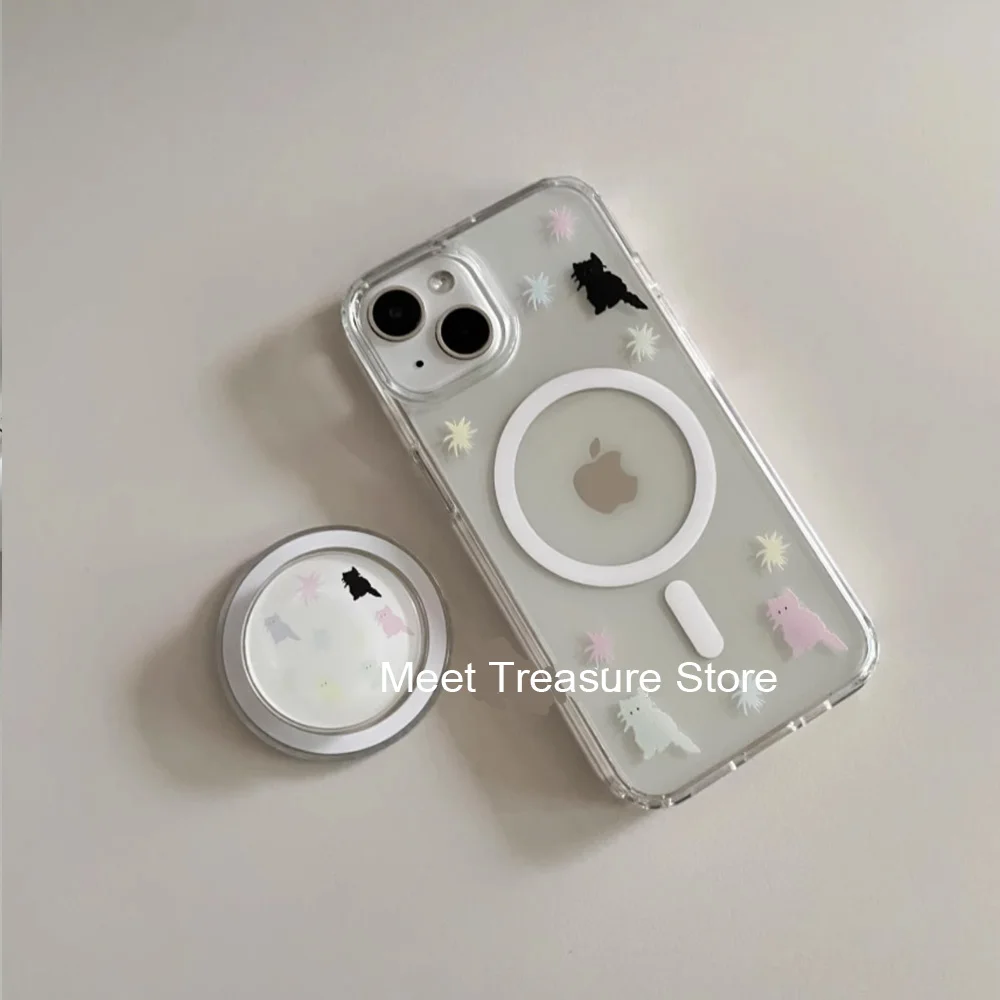 Фото Korean Ins Cute Playful Pet Colorful Cat MagSafe Phone Case For iPhone 16 15 14 13 12 11 Pro Max Plus MINI Y2K Cute Kawaii Cover №4